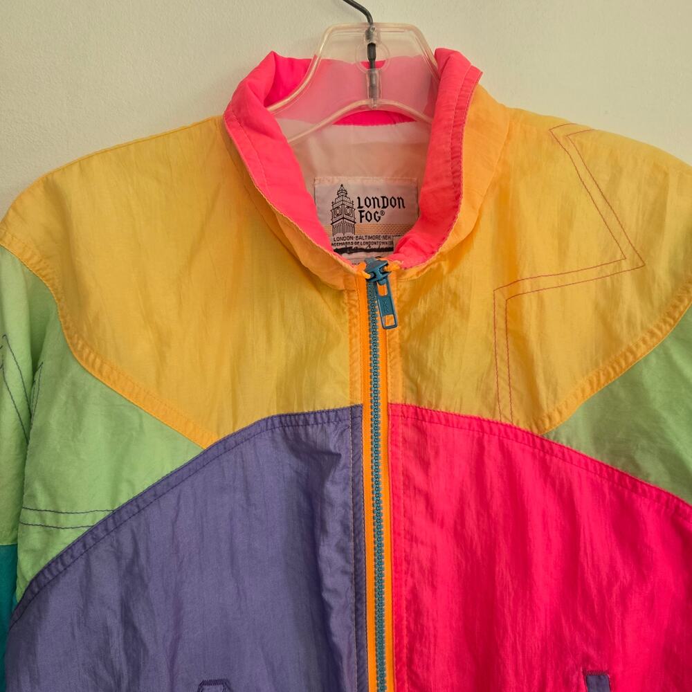 Vintage 80s Kids London Fog Windbreaker Jacket Neon Colorblock Nostalgia Large - Picture 3 of 12